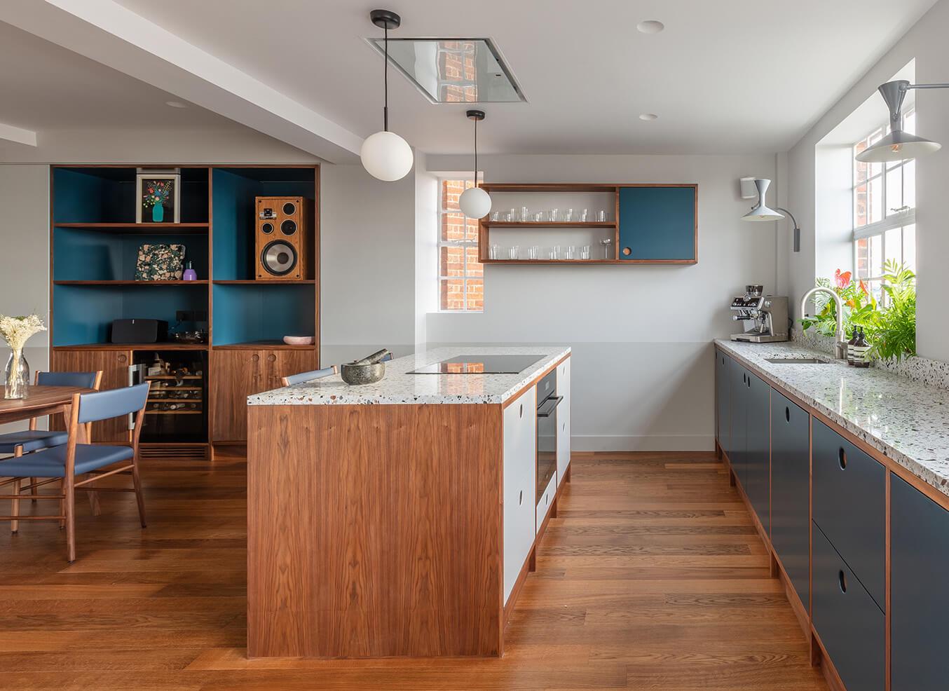 Walnut & Blue Kitchen